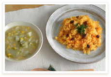 にんじんピラフ、白菜のトロトロスープ
