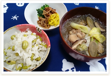 青大豆ご飯・春雨の和風スープ